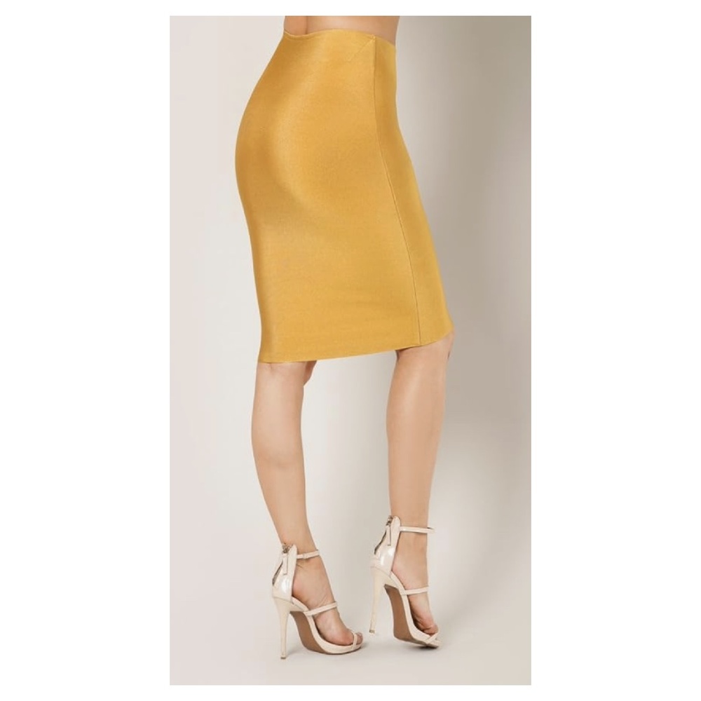 Wow Couture Bandage Pencil Knee Length Skirt Modest Yellow Gold - Picture 4 of 8